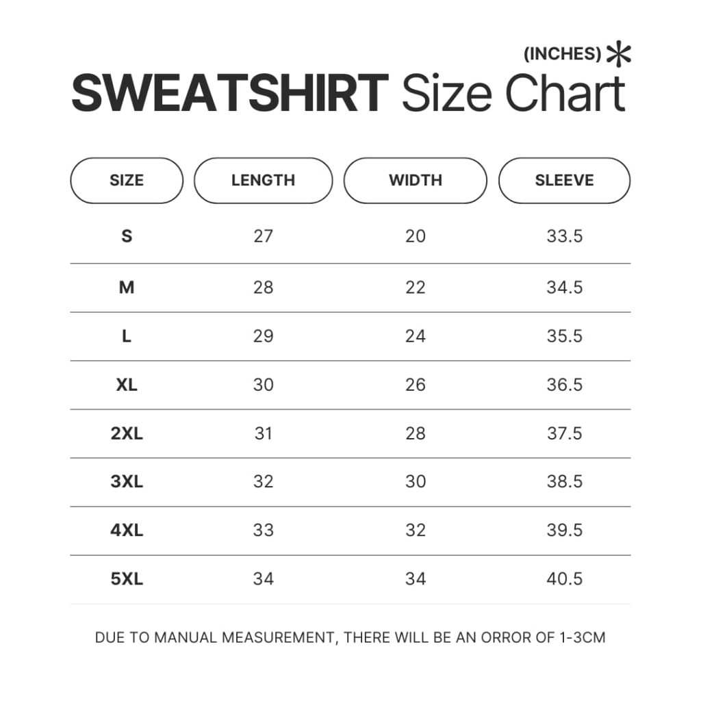 Sweatshirt Size Chart - Jon Bellion Store